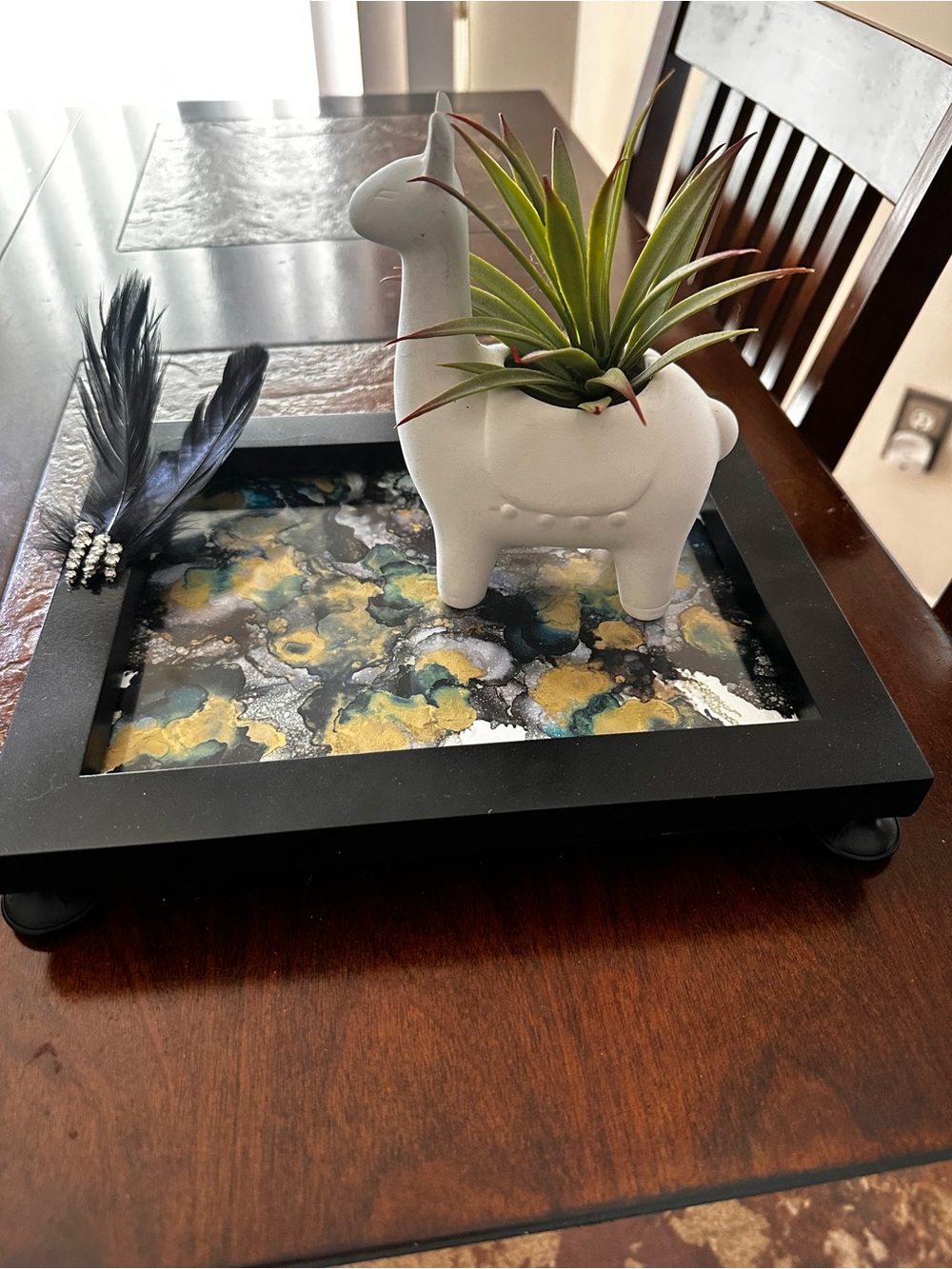 Hand Crafted Black and Gold Decorative vanity accent Tray